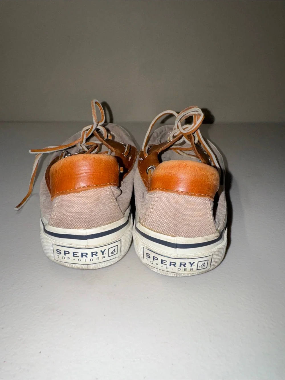 Sperry Beige Canvas and Brown Leather-Trim Sneakers